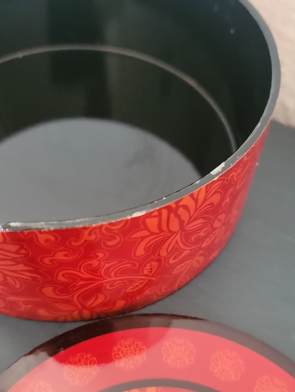 Vintage Japanese Laquerware Red Floral Coaster Set with Holder